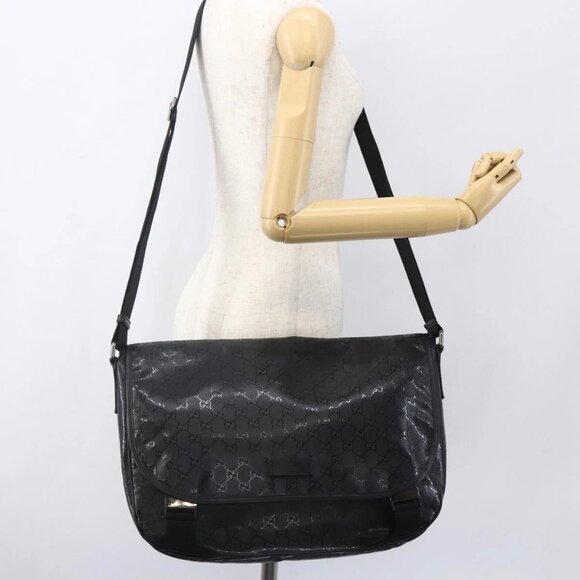 GUCCI GG implementation Bag Coated Canvas Black Silver